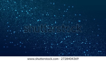 Blue glowing pixel technology background. Futuristic abstract design with glowing grid, geometric patterns, and dark matrix elements for modern digital technology presentations.