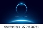 Blue glowing planet horizon in deep space abstract background concepts