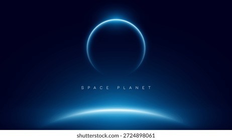 Horizonte brillante azul del planeta en conceptos abstractos del fondo del espacio profundo