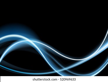 Blue glowing retro neon waves background. Vector smooth wavy graphic design