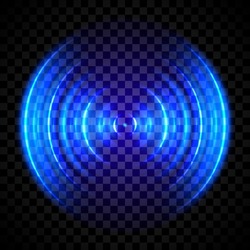 Blue Glowing Ring. Sonar Sound Wave. Signal Concentric Circle. Radio Station Signal. Water Ripple With Circle Waves Isolated On Transparent Background.