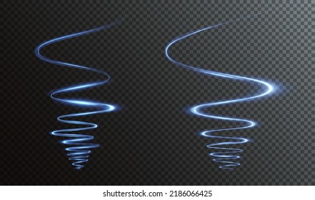 Blue glowing shiny lines effect vector background. Shiny undulating trail. Light painting png. Light trail.