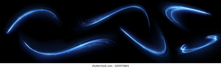 Blue glowing shiny lines effect vector background. Luminous white lines of speed. Light glowing effect. Light trail wave, fire path trace line and incandescence curve twirl. svg