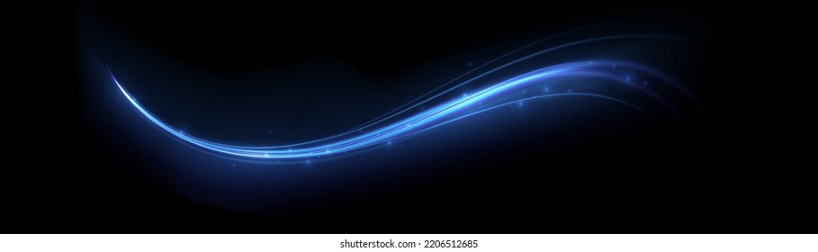 Blue glowing shiny lines effect vector background. Luminous white lines of speed. Light glowing effect. Light trail wave, fire path trace line and incandescence curve twirl.