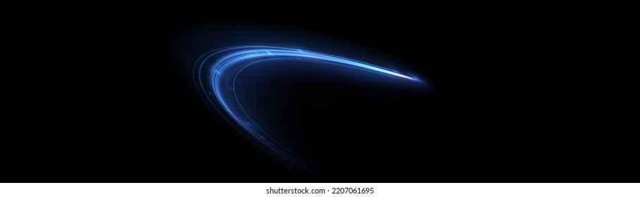 Fondo vectorial de efecto de líneas brillantes azules. Luminosas líneas blancas de velocidad. Efecto luminoso. Ola ligera de senderos, línea de trazos de senderos de incendios y giro de la curva de incandescencia.