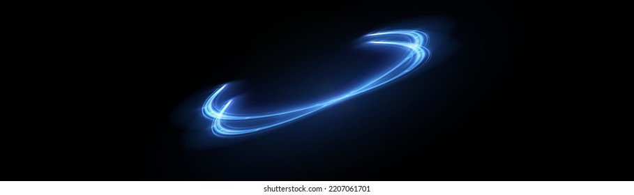 Fondo vectorial de efecto de líneas brillantes azules. Luminosas líneas blancas de velocidad. Efecto luminoso. Ola ligera de senderos, línea de trazos de senderos de incendios y giro de la curva de incandescencia.