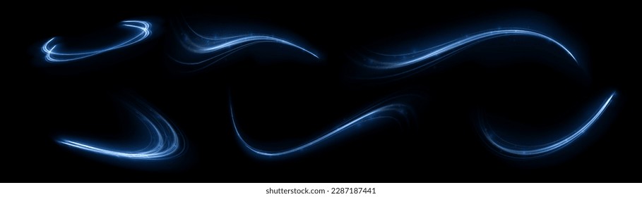 Blue glowing shiny lines effect vector background. Luminous white lines of speed. Light glowing effect. Light trail wave, fire path trace line and incandescence curve twirl.