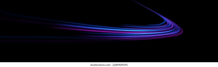 Blauleuchtende glänzende Linien wirken Vektorhintergrund. Leuchtende weiße Geschwindigkeitslinien. Lichterscheinung. Lichtspurwelle, Brandspurlinie und Bruchkurve drehen.