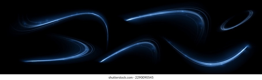 Blue glowing shiny lines effect vector background. Luminous white lines of speed. Light glowing effect. Light trail wave, fire path trace line and incandescence curve twirl.