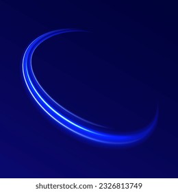 Blue glowing shiny lines effect vector background. Light trail wave, fire path trace line and incandescence curve twirl. Abstract light speed motion effect, blue light trail. 