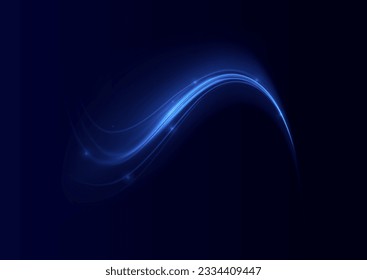 Blue glowing shiny lines effect vector background. Luminous white lines of speed. Light glowing effect. Light trail wave, fire path trace line and incandescence curve twirl.