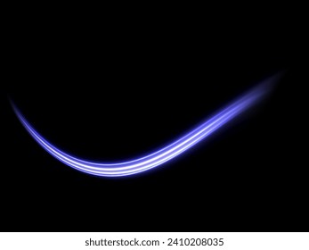 Fondo vectorial de efecto de líneas brillantes azules. Luminosas líneas blancas de velocidad. Efecto luminoso. Ola ligera de senderos, línea de trazos de senderos de incendios y giro de la curva de incandescencia.