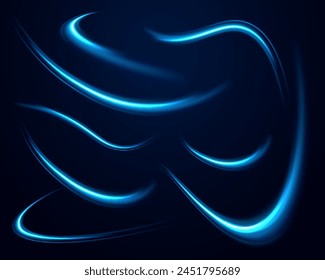 Blue glowing shiny lines effect vector background. Light everyday glowing effect. Abstract light lines of movement and speed with blue color.
