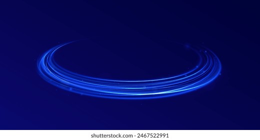 Blue glowing shiny lines effect comet vector background. Light everyday glowing effect. semicircular wave, light trail curve swirl, optical.