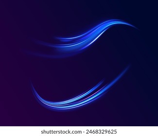 Blue glowing shiny lines effect comet vector background. Light everyday glowing effect. semicircular wave, light trail curve swirl, optical.