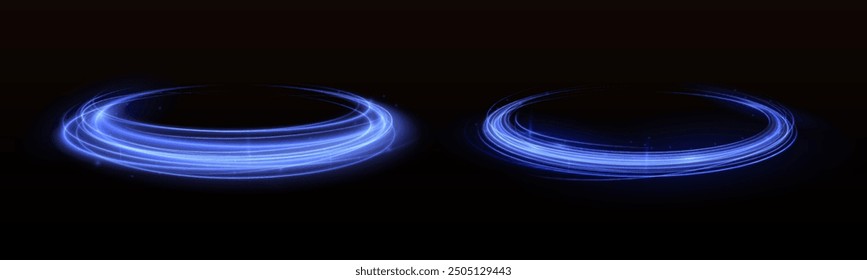 Blue glowing shiny lines effect vector background. Luminous white lines of speed. Light glowing effect. Light trail wave, fire path trace line and incandescence curve twirl.