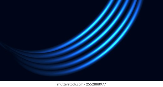 Blaue glänzende Linien wirken auf Vektorhintergrund. Hellweiße Geschwindigkeitslinien. Lichterglühender Effekt.