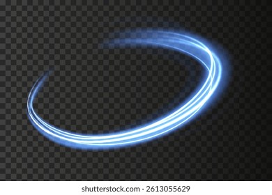 Blue glowing shiny lines effect comet vector background. Light everyday glowing effect. semicircular wave, light trail curve swirl, optical.