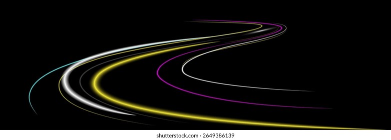 Fundo de vetor de efeito de linhas brilhantes e brilhantes azuis. Linhas brancas luminosas de velocidade. Efeito de brilho claro. Onda de trilha clara