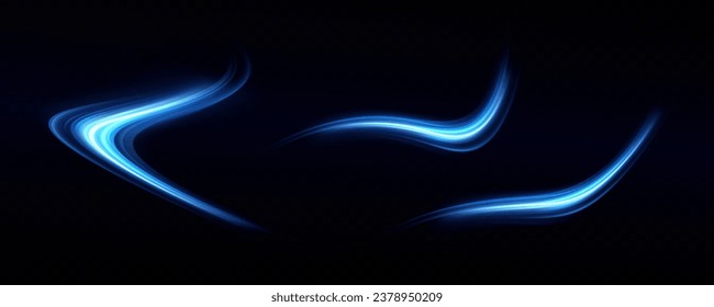 Blue glowing shiny lines. Vector blue light effect, neon speed motion curve.Speed ​​line.Vector.	