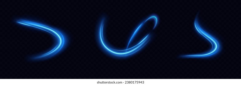 Blue glowing shiny lines. Vector blue light effect, neon speed motion curve.Speed ​​line.Vector.	