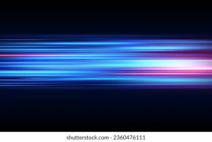 Blauleuchtende, glänzende Linien wirken auf Vektorhintergrund. Glühende Geschwindigkeitslinien. Lichtstrahlungseffekt. Lichtspurwelle, Feuerbahnlinie und Drehkurve des Leuchtkörpers.