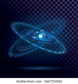 Blue glowing solar system on a transparent background, technological futuristic element