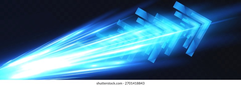 Efecto de luz de flecha de velocidad brillante azul, líneas de neón de movimiento rápido, dirección de tecnología futurista, fondo de flujo de energía abstracta.