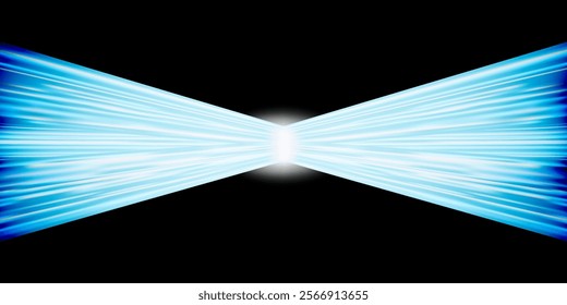 Blue glowing speed stripes. Traces of movement of a car. Night city lighting with long exposure. Abstract vector illustration isolated on black background.