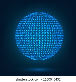 Blue glowing sphere of particles. Abstract element on a dark background