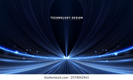 Blue glowing stage scene decorated with bokeh effect, futuristic technology background design concept.