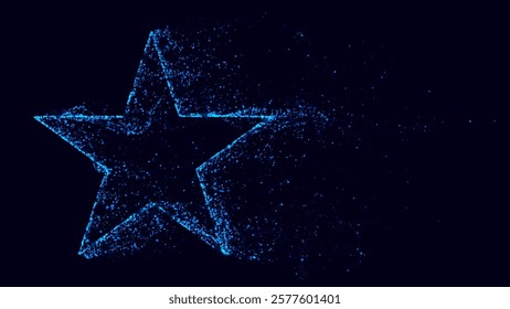 Blue Glowing Star Made of Particles. Particles Dissolving Dust and Sand Window Flow Effect. Magic Star Frame Effect. Vector Illustration.