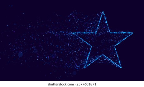 Blue Glowing Star Made of Particles. Particles Dissolving Dust and Sand Window Flow Effect. Magic Star Frame Effect. Vector Illustration.