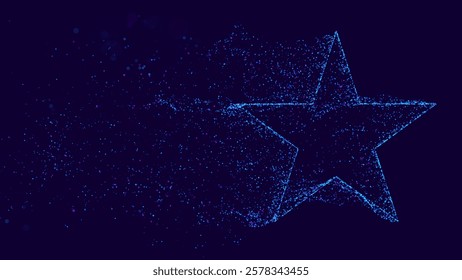 Blue Glowing Star Made of Particles. Particles Dissolving Dust and Sand Window Flow Effect. Magic Star Frame Effect. Vector Illustration.