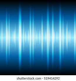 Blue glowing tech waveform equalizer stripes background. Abstract tech vector design