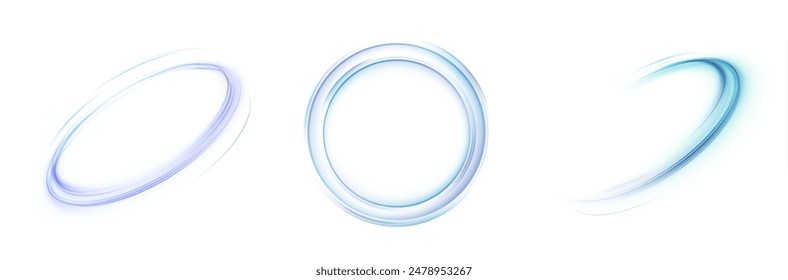 Blue glowing Twirl circle on a white background. Special radiant effect. Glowing special effect for game design. Futuristic colorful pedestal, podium, platform. Vector PNG. For web design