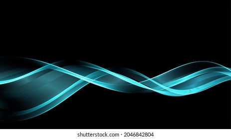 Flujo de onda brillante azul Elemento vector abstracto.Ola que fluye azul sobre fondo negro.