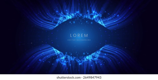 Linhas de onda brilhantes azuis com efeito de iluminação e brilho no plano de fundo azul escuro. Conceito de futurismo tecnológico. Ilustração vetorial