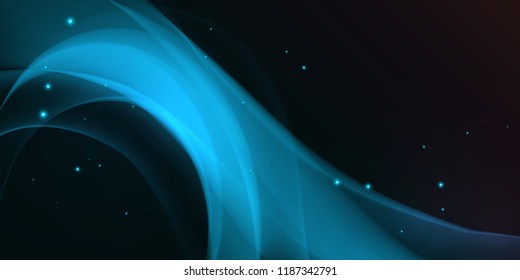 Blue glowing wave, magic energy. Abstract light motion background, futuristic wavy illustration.