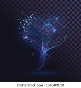Blue glowing wavy effect, glowing smoke, heart, passion