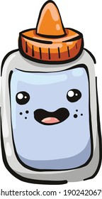 Botella de pegamento azul, ilustración, vector sobre un fondo blanco.
