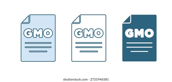 Blue GMO icon isolated on white background. Genetically modified organism acronym. Dna food modification.  Vector