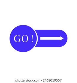 blue go bubble with arrow symbol. abstract flat style trend modern move logotype graphic web design element isolated on white background. concept of choice of direction or call to action badge