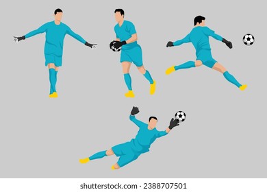 Blue Goalkeeper Football Soccer Players in Various Poses  Vector