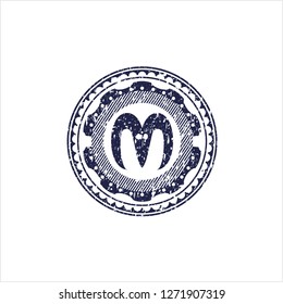 Blue goat head icon inside distressed rubber grunge stamp
