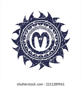 Blue goat head icon inside distress rubber texture. 