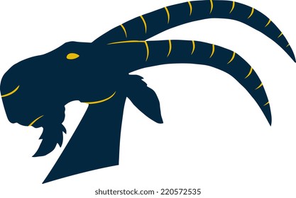 Blue Goat Head Monochrome Vector Illustration Isolated On White Background