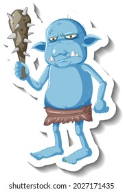 Blue goblin or troll cartoon character sticker illustration