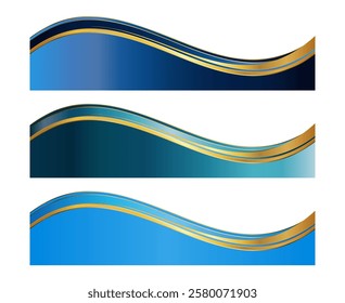 Blue Gold 3D Corporate Letterhead Divider Template, Separator Footer Set with Waves
