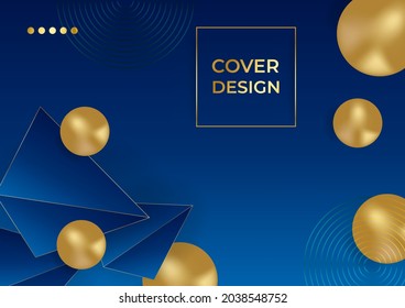 Blue and gold abstract background with circle sphere overlap decoration. Abstract minimal 3d shapes background with blue color. Vector illustration for presentation slide with futuristic design